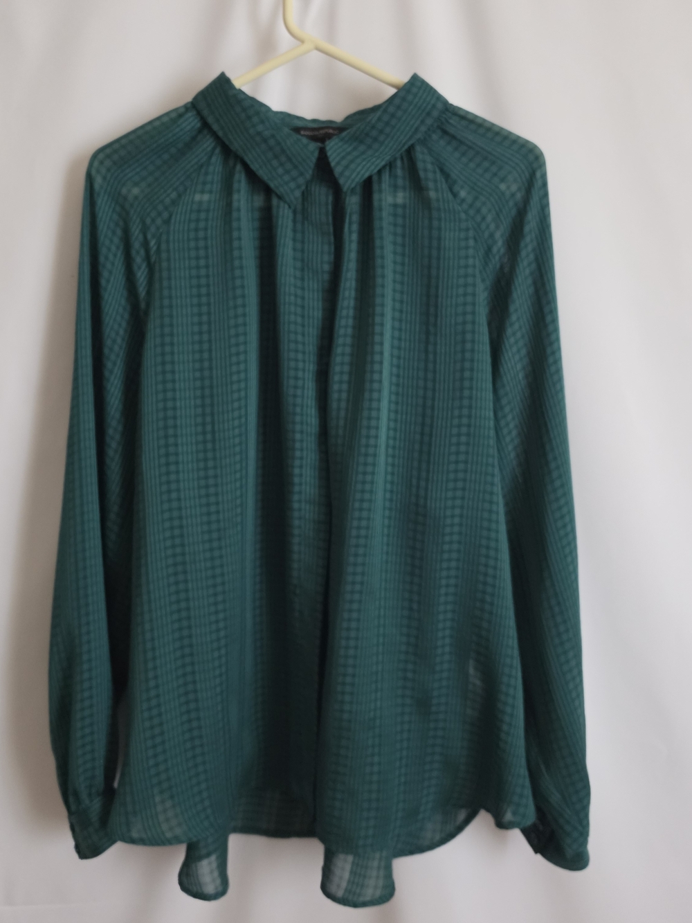 Banana Republic Semi- Sheer Green Long-Sleeve Button-Front Blouse